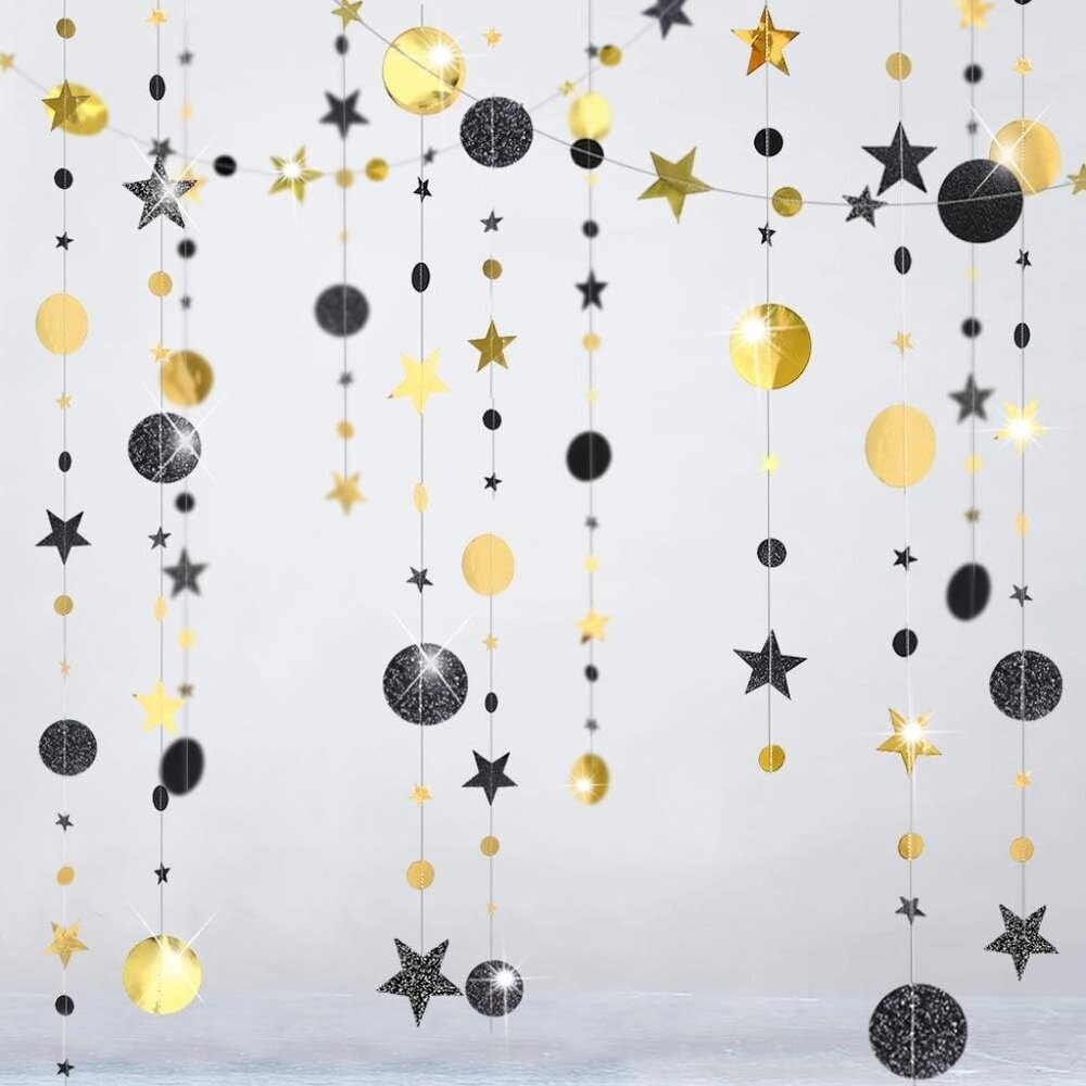 Black Gold Party Decorations Star Garland Moon Stars Hanging Star Streamers Birt